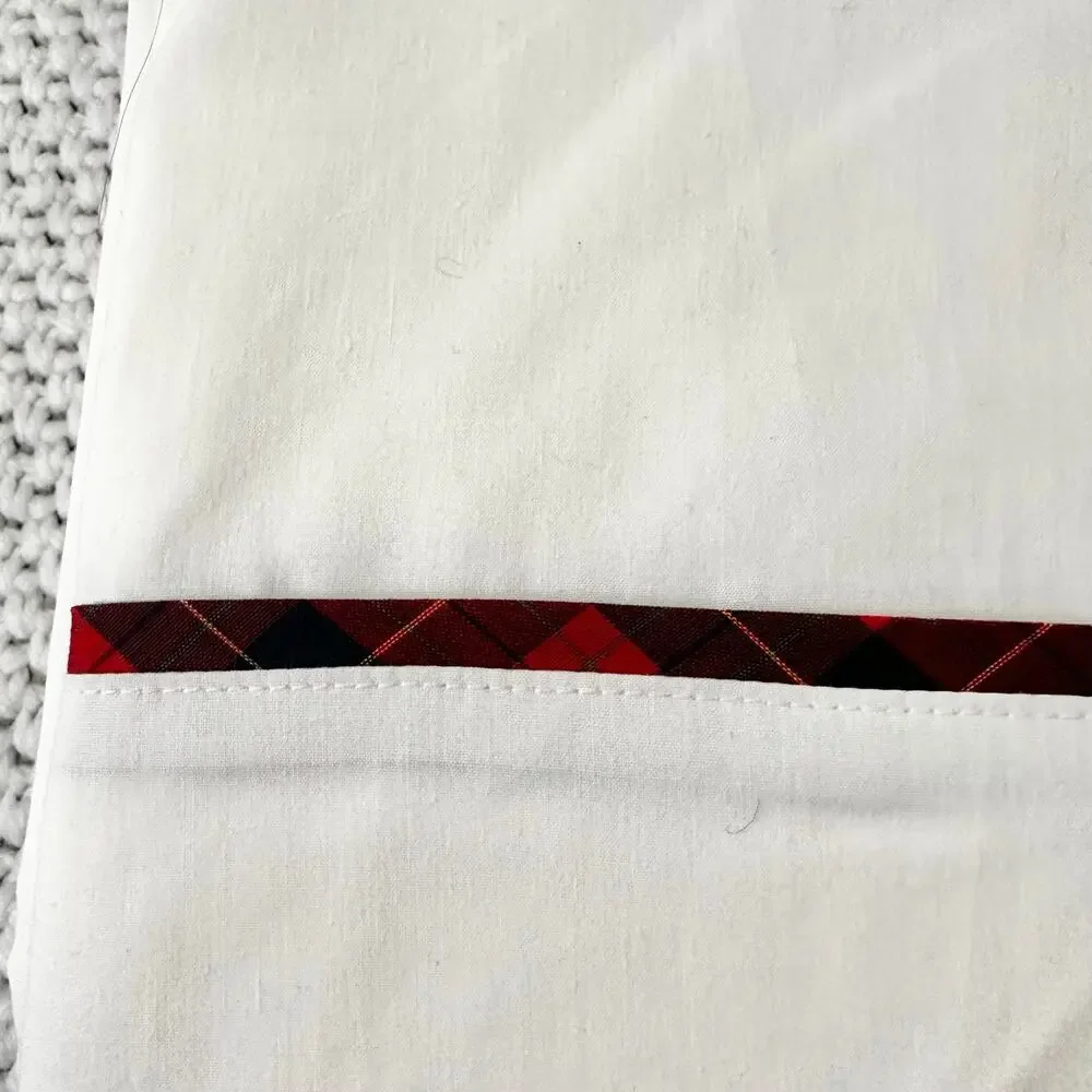 Ralph Lauren Vtg Brady White Red Tartan Plaid Stripe Cotton Full Flat Top Sheet